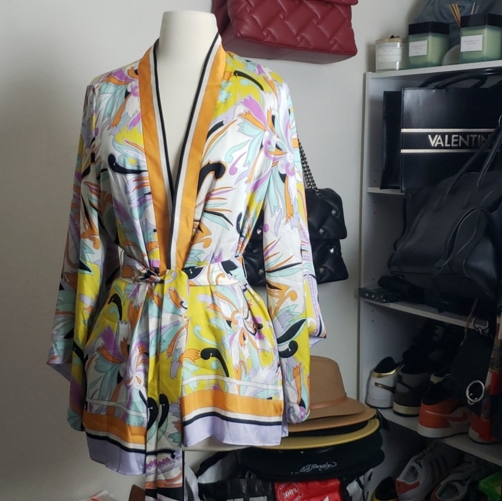NWT Zara Multicolor Belted Kimono Size S